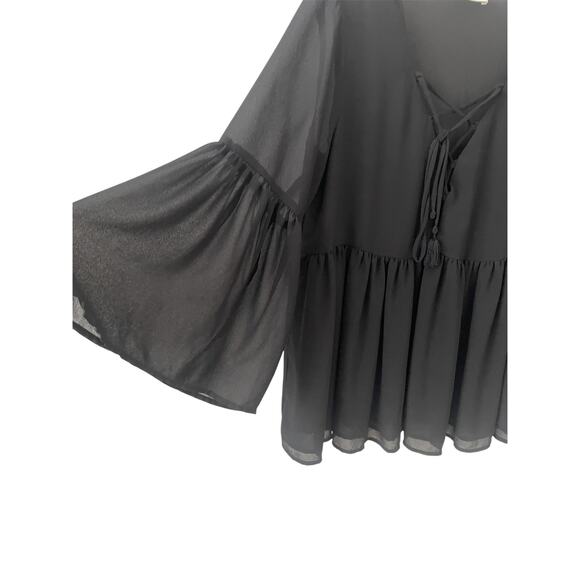 Show Me Your Mumu Black Poet Tie Blouse Sz L - Picture 4 of 6